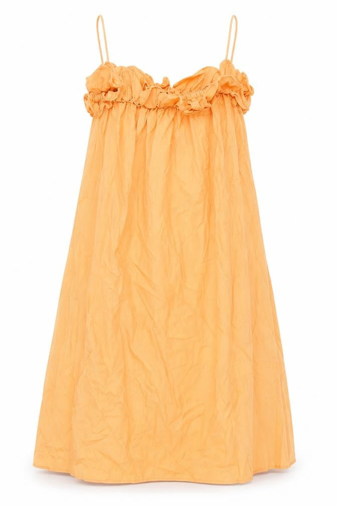 H&M Womens Orange Cotton Slip Dress Size XS Square Neck Pullover - Ruffle Detail