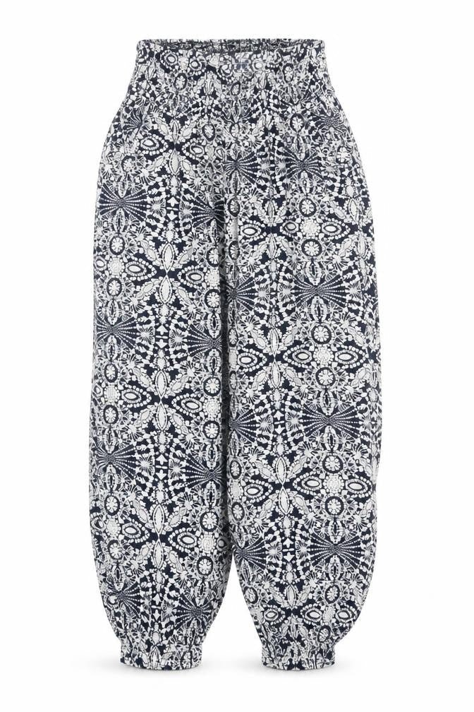 Izabel London Womens Blue Paisley Viscose Trousers Size 10 L28 in Regular - Elasticated Waist