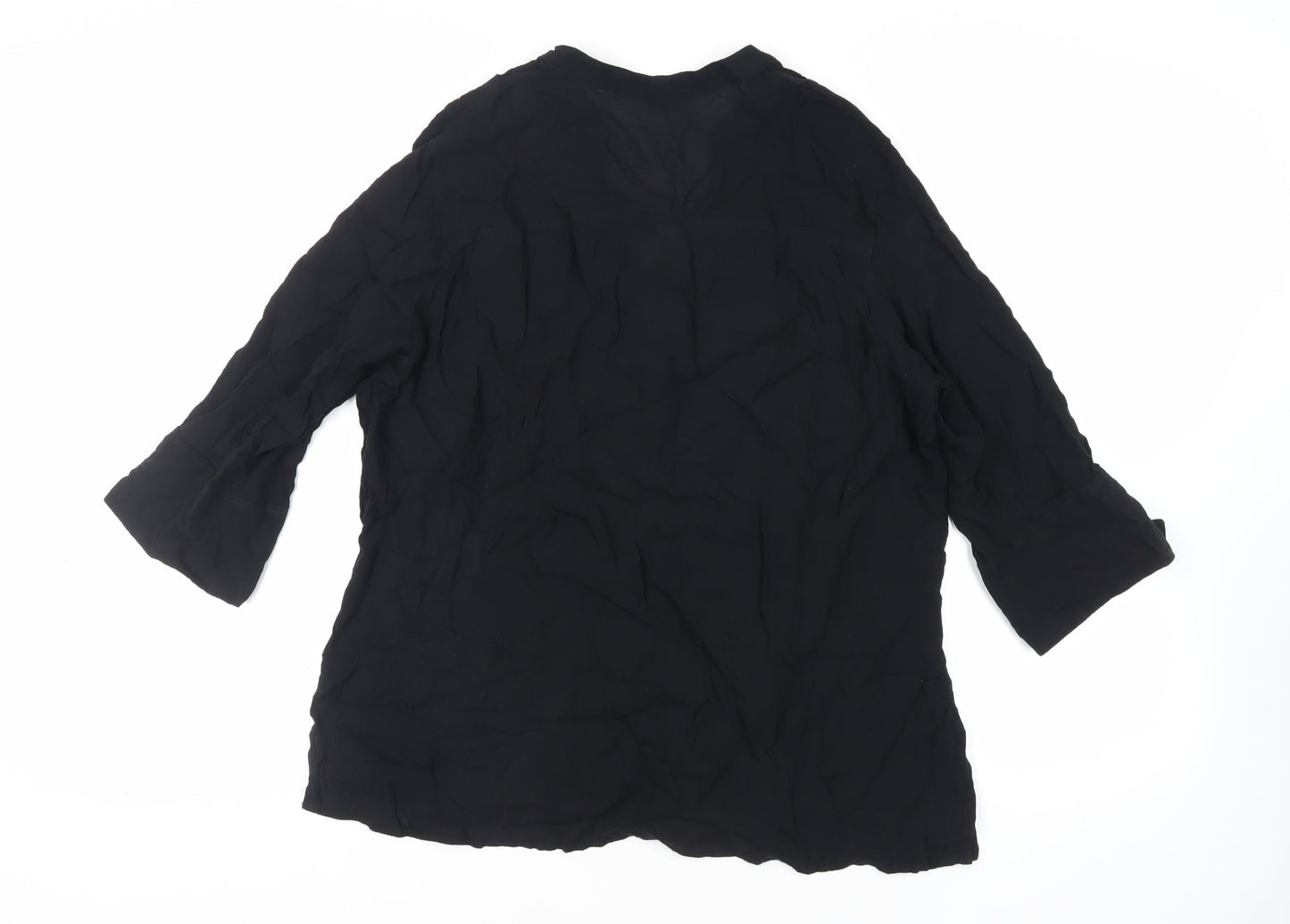 Marks and Spencer Womens Black Viscose Basic Button-Up Size XL V-Neck - Embroidered Detail