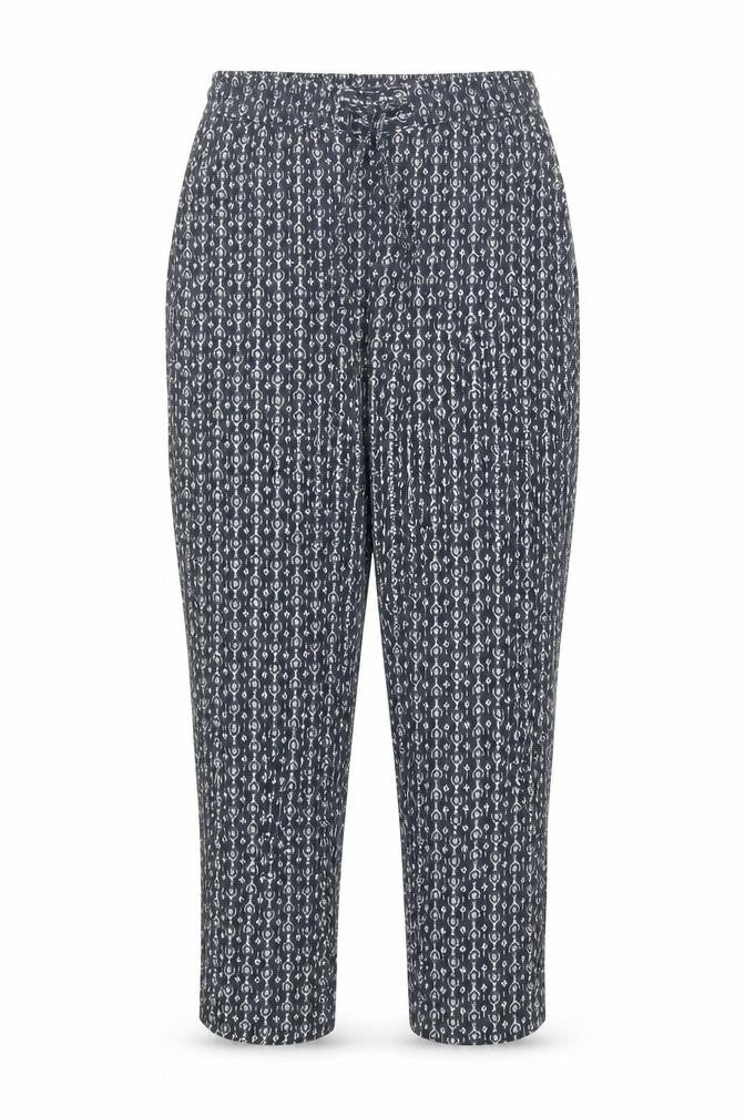 Marks & Spencer Womens Blue Geometric Viscose Cropped Trousers Size 8 L24 in Regular Drawstring - Elasticated Waist