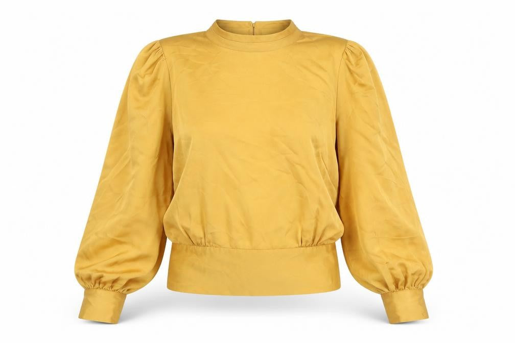Warehouse Womens Yellow Polyester Basic Blouse Size 14 Round Neck