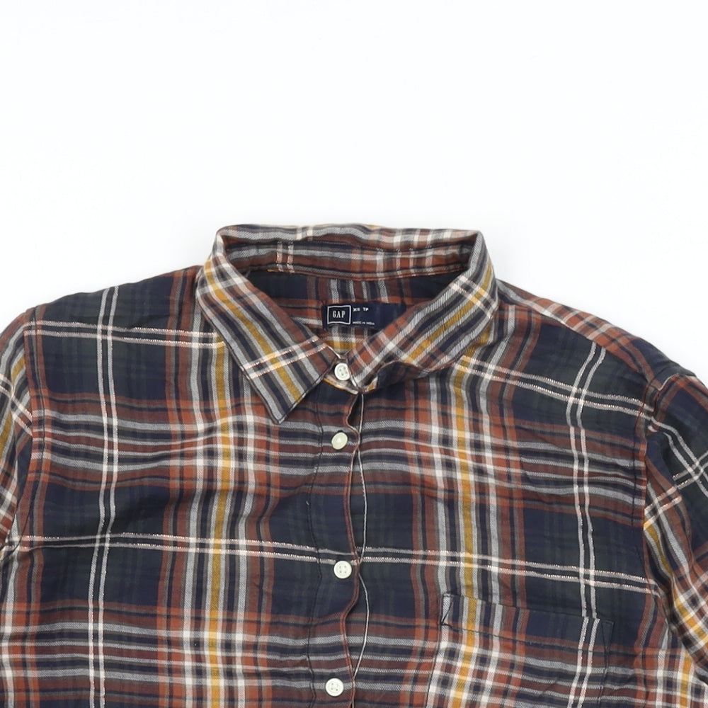 Gap Womens Blue Plaid Cotton Basic T-Shirt Size XS Collared