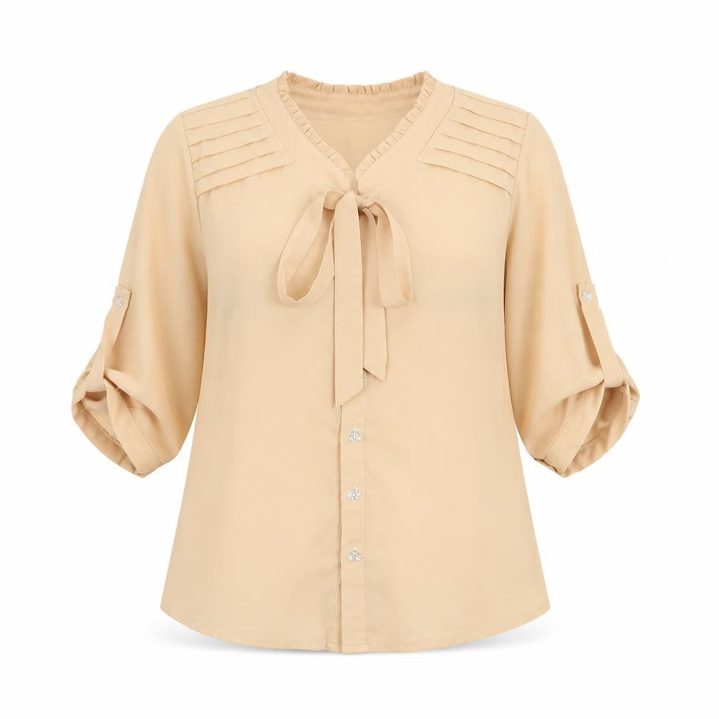 CMN Womens Beige Polyester Basic Button-Up Size M Round Neck