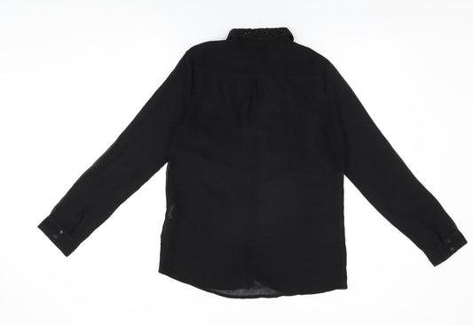 Stradivarius Womens Black Polyester Basic Button-Up Size M Collared - Beaded Collar