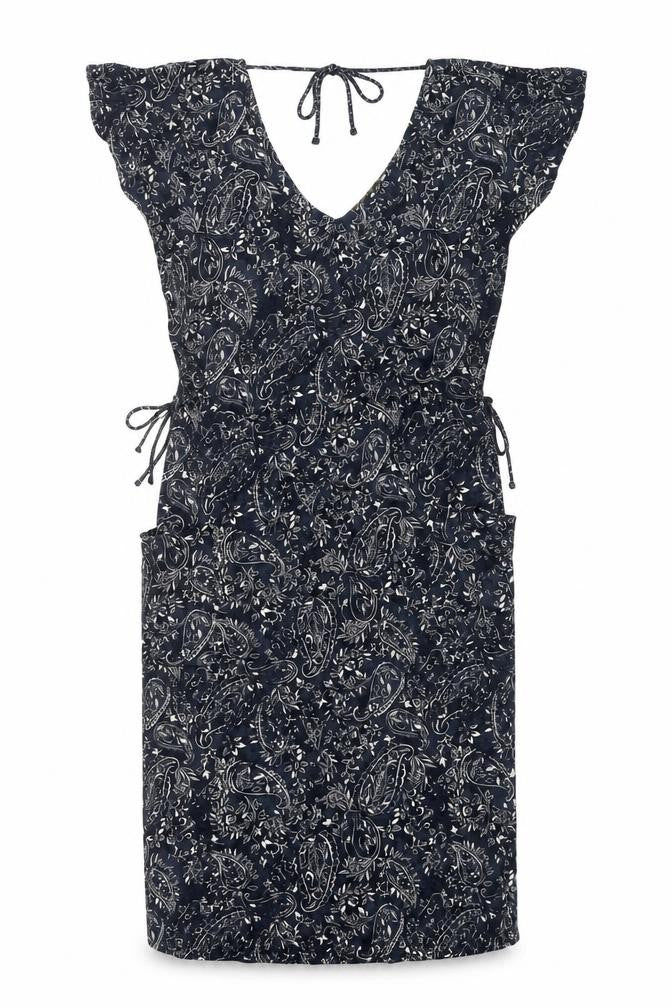 Next Womens Blue Floral Cotton Shift Size 8 V-Neck Tie