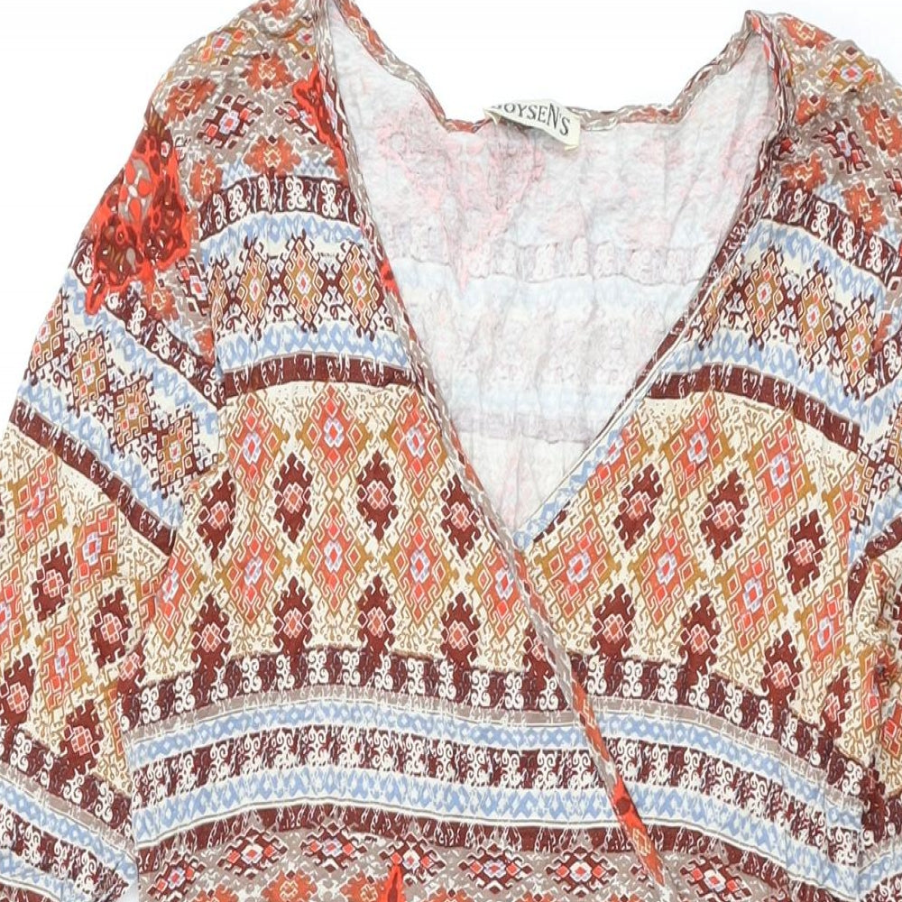 Boysen's Womens Multicoloured Geometric Viscose Shift Size 10 V-Neck Pullover