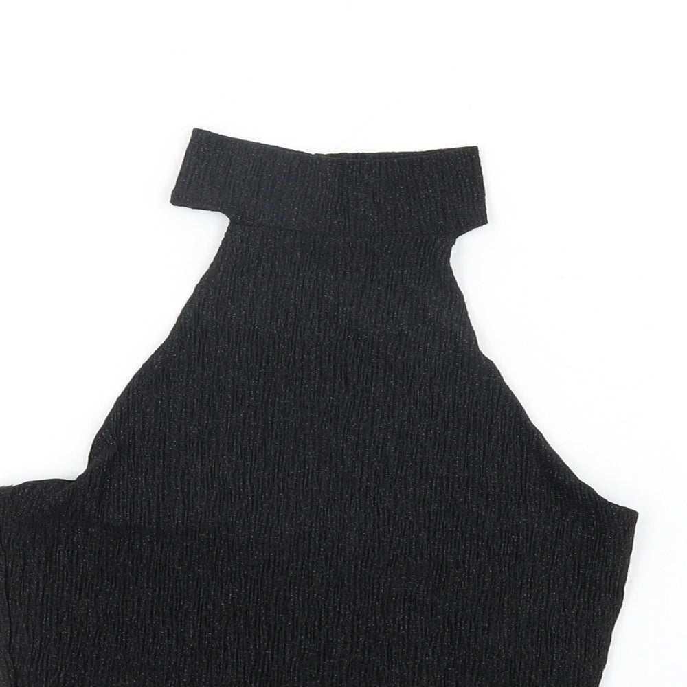 Pacific Republic Womens Black Polyester Cropped T-Shirt Size M Round Neck