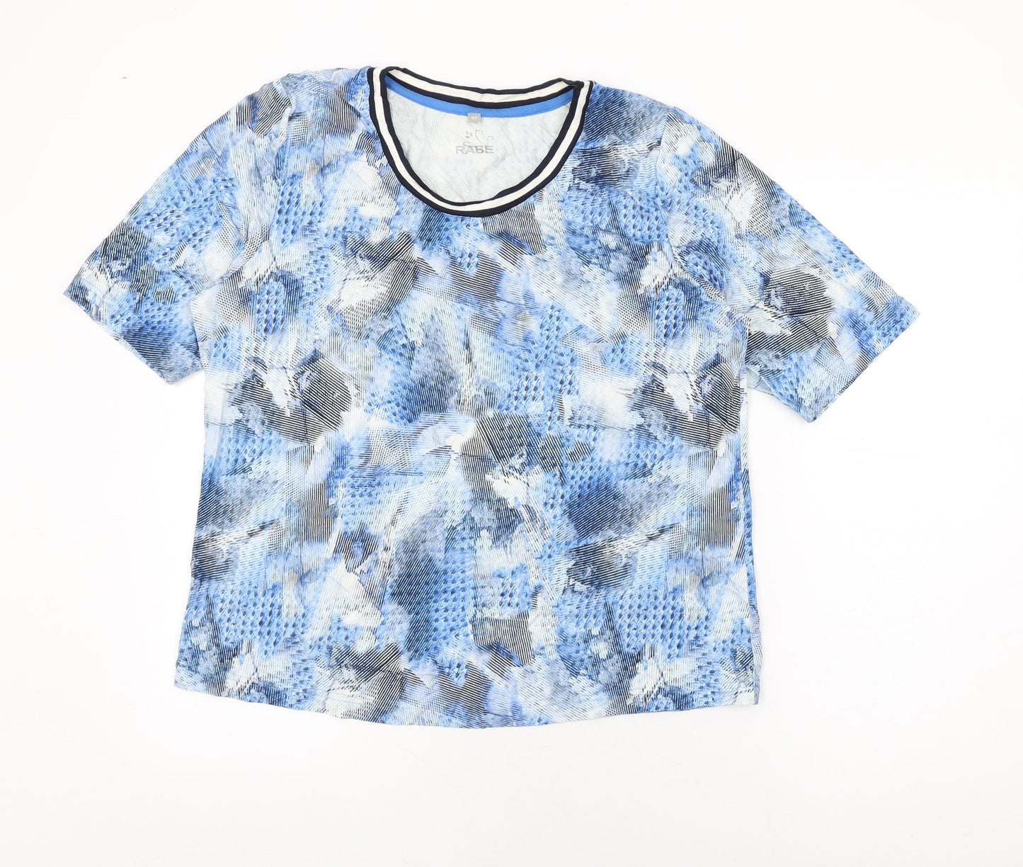 Rabe Womens Blue Geometric Viscose Basic T-Shirt Size 18 Round Neck