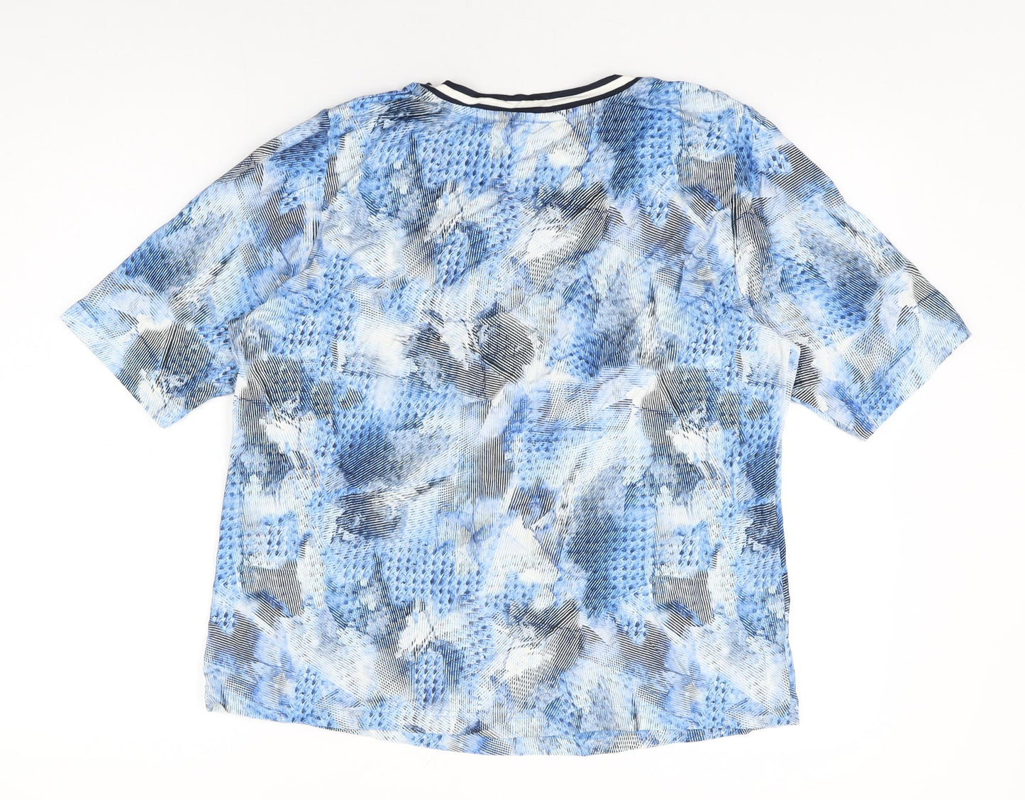 Rabe Womens Blue Geometric Viscose Basic T-Shirt Size 18 Round Neck