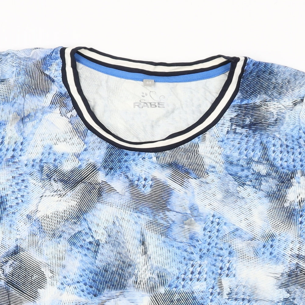 Rabe Womens Blue Geometric Viscose Basic T-Shirt Size 18 Round Neck