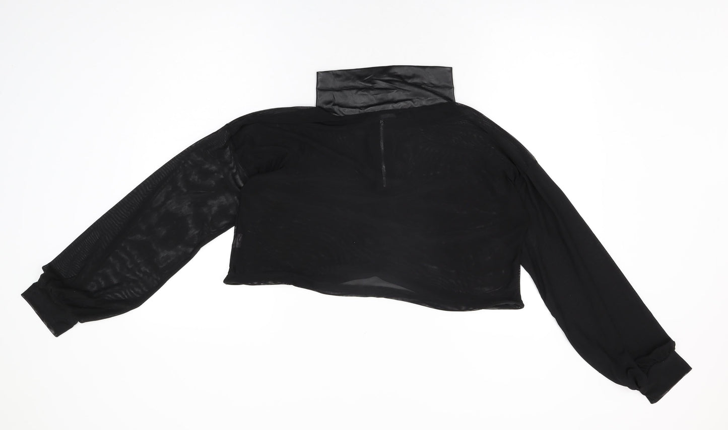 PRETTYLITTLETHING Womens Black Polyester Cropped T-Shirt Size 12 High Neck - Sheer