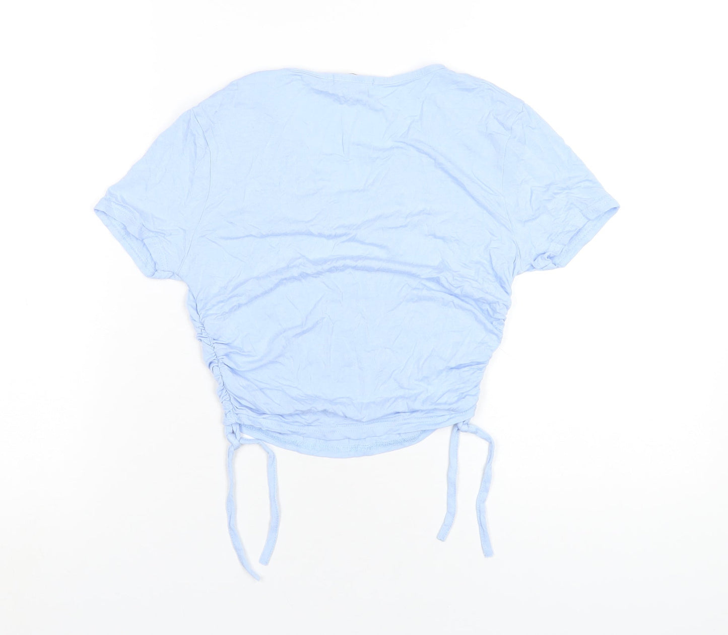 PRETTYLITTLETHING Womens Blue Viscose Cropped T-Shirt Size 8 V-Neck