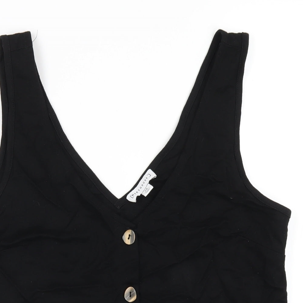 Warehouse Womens Black Viscose Basic Tank Size 12 V-Neck