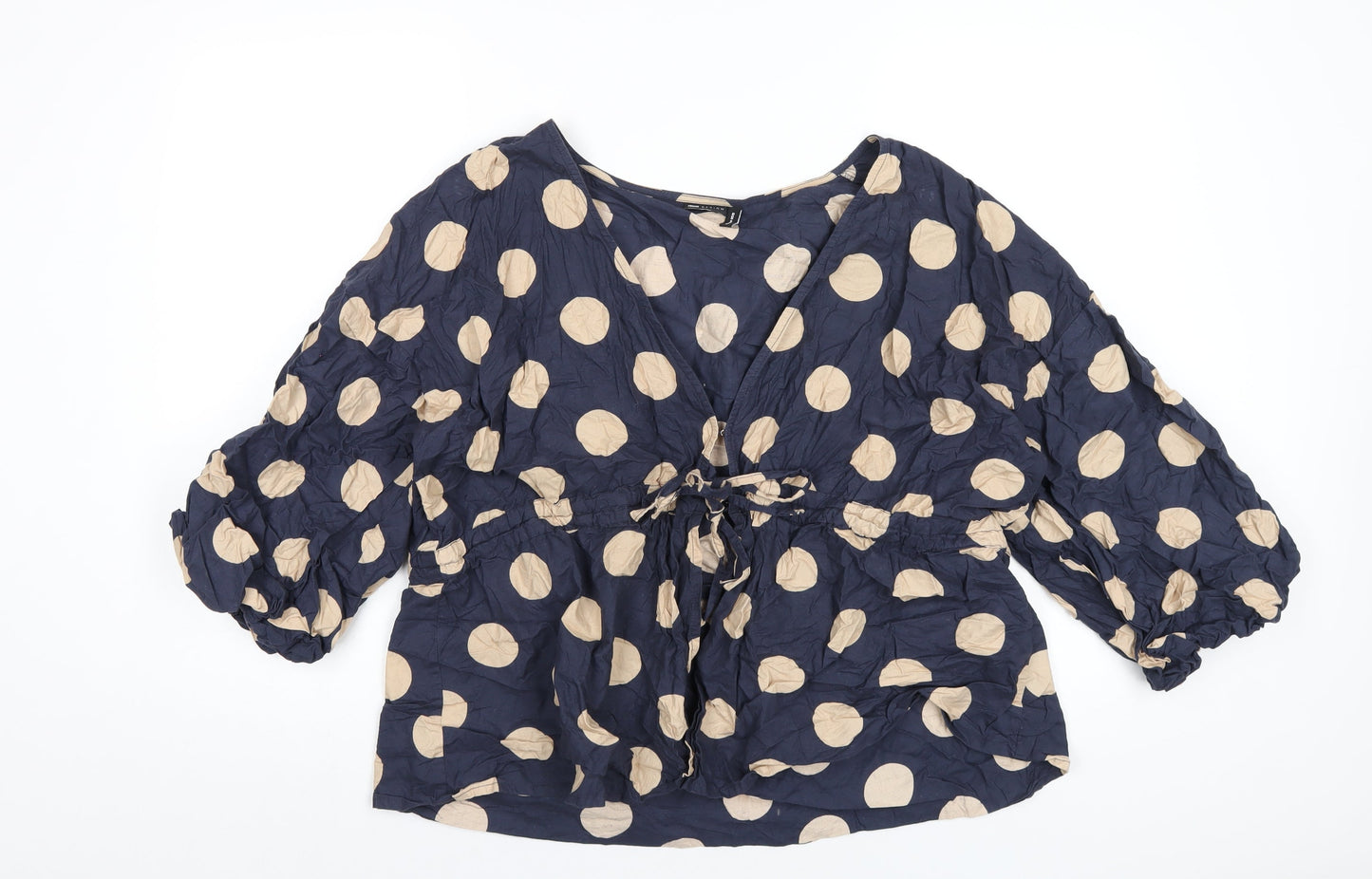 ASOS Womens Blue Polka Dot Cotton Basic T-Shirt Size 16 V-Neck