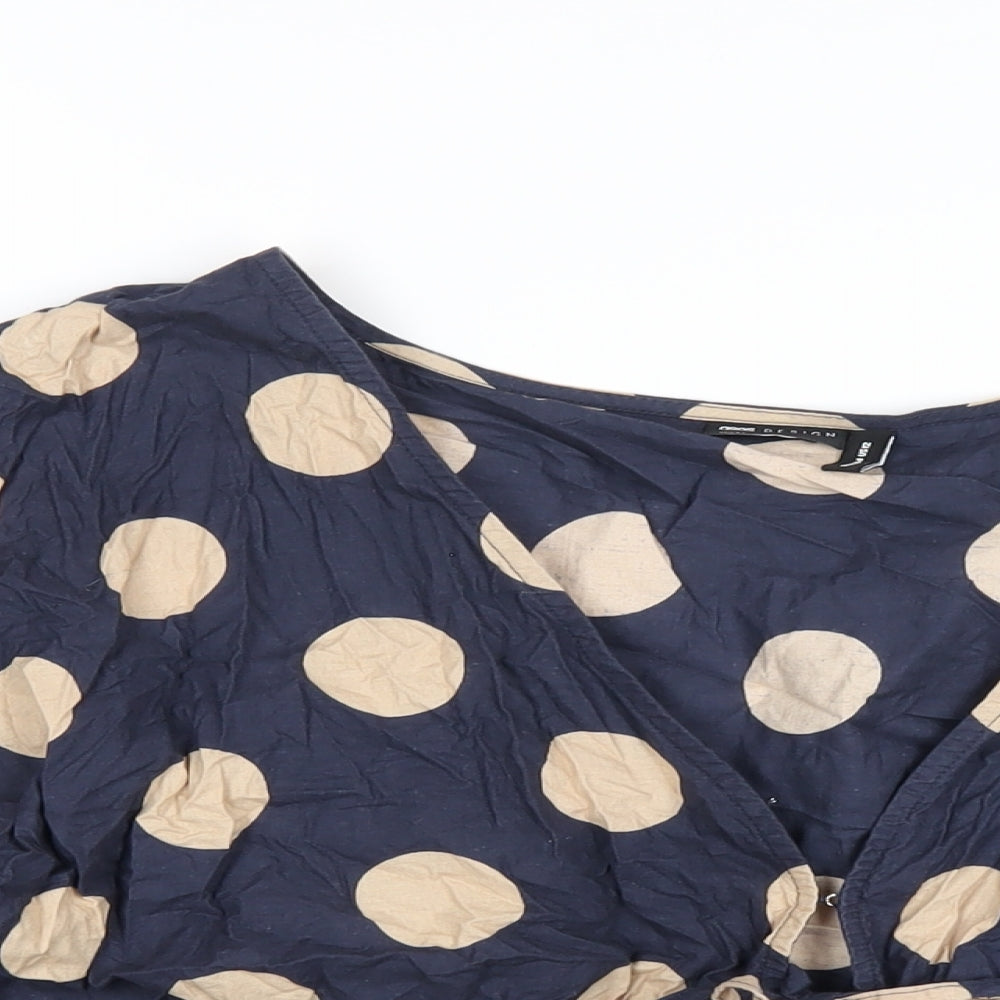 ASOS Womens Blue Polka Dot Cotton Basic T-Shirt Size 16 V-Neck