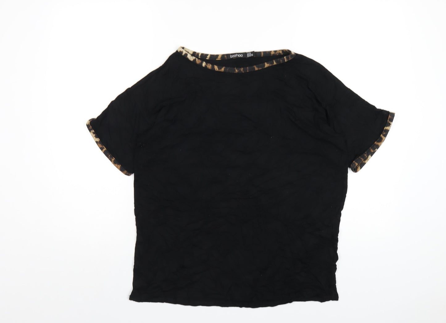 Boohoo Womens Black Viscose Basic T-Shirt Size 14 Round Neck