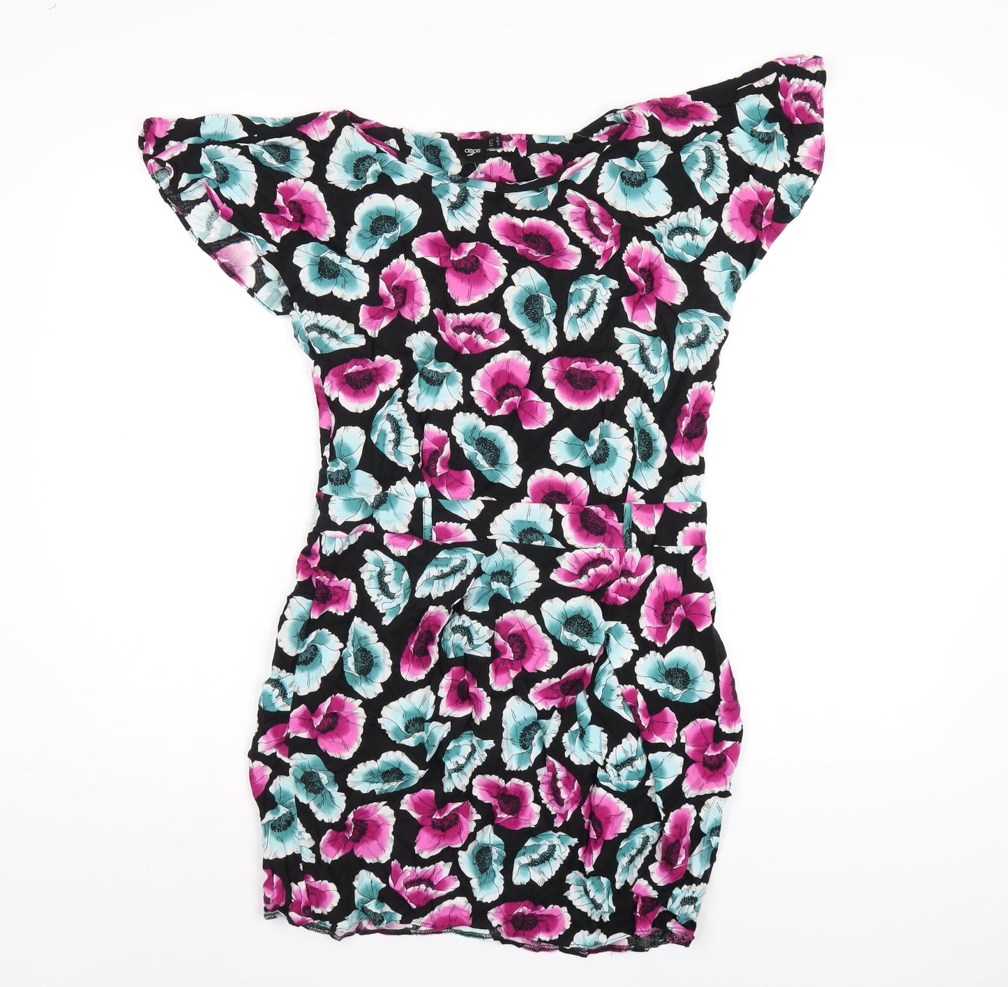 ASOS Womens Multicoloured Geometric Viscose A-Line Size 12 Round Neck Zip