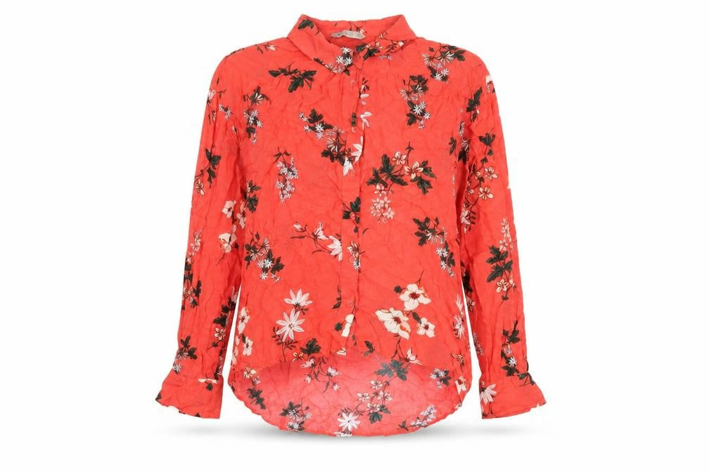 Marks & Spencer Womens Red Floral Viscose Basic Button-Up Size 10 Collared