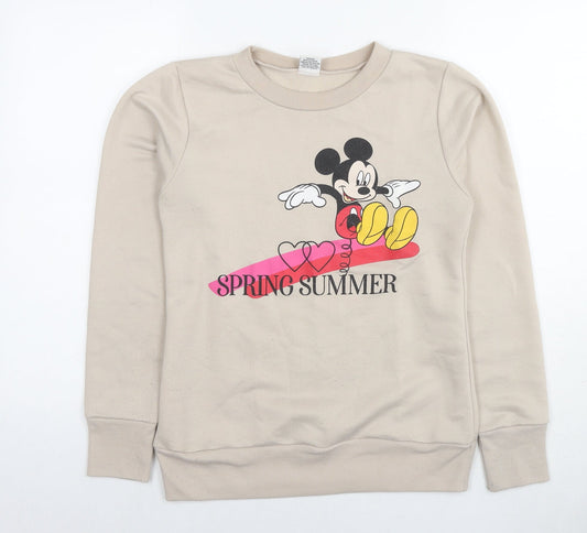 Disney Womens Beige Polyester Pullover Hoodie Size 8 Pullover - Mickey Mouse Spring Summer