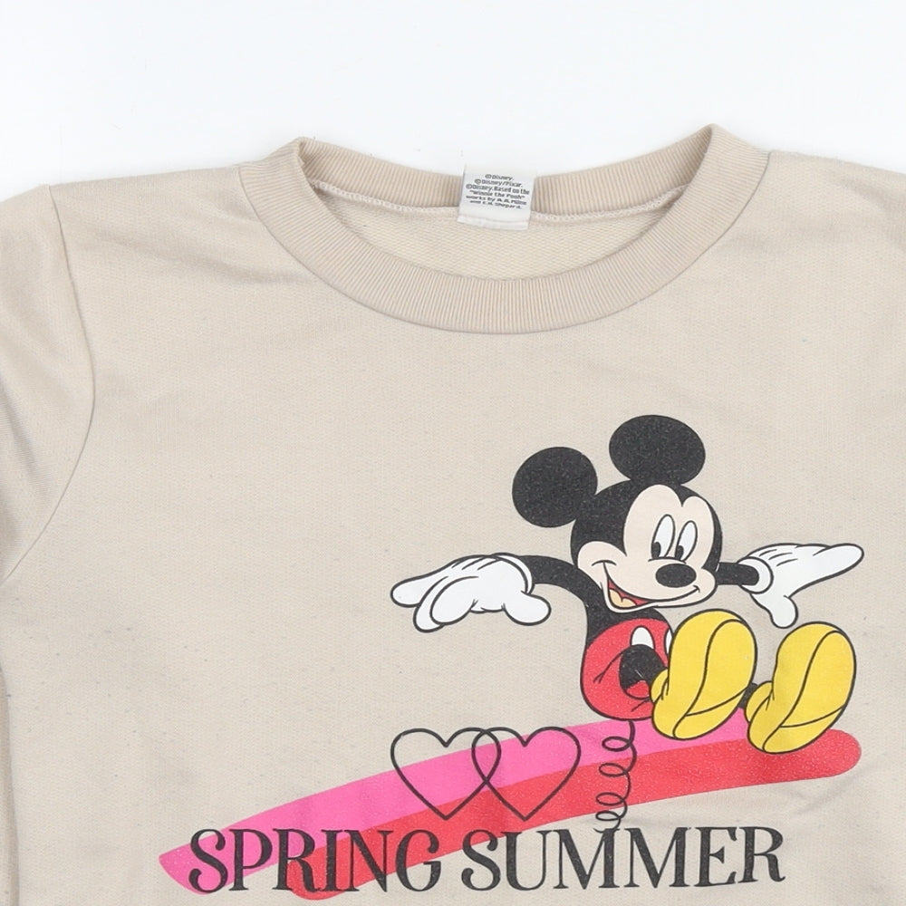 Disney Womens Beige Polyester Pullover Hoodie Size 8 Pullover - Mickey Mouse Spring Summer