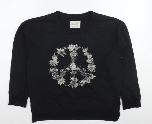 A Postcard From Brighton Womens Black Cotton Pullover Sweatshirt Size S Pullover - Flowers Peace