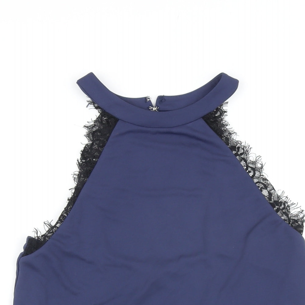 Topshop Womens Blue Polyester Cropped Blouse Size 8 Round Neck