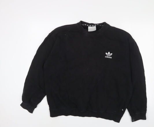 adidas Womens Black Cotton Pullover Sweatshirt Size 8 Pullover - Logo, Embroidered