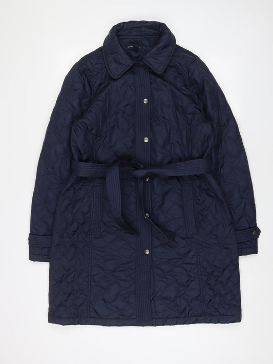 Lands' End Womens Blue Quilted Jacket Size M Snap - Belted