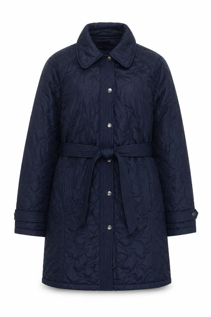 Lands' End Womens Blue Quilted Jacket Size M Snap - Belted