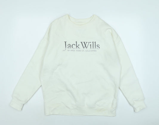 Jack Wills Womens Ivory Polyester Pullover Sweatshirt Size 8 - Logo