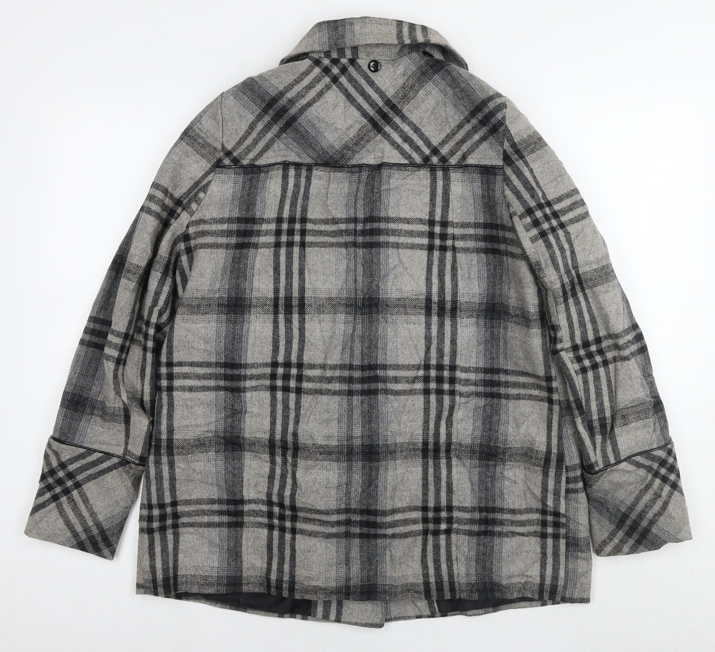 Savier Womens Grey Check Overcoat Coat Size 14 Snap