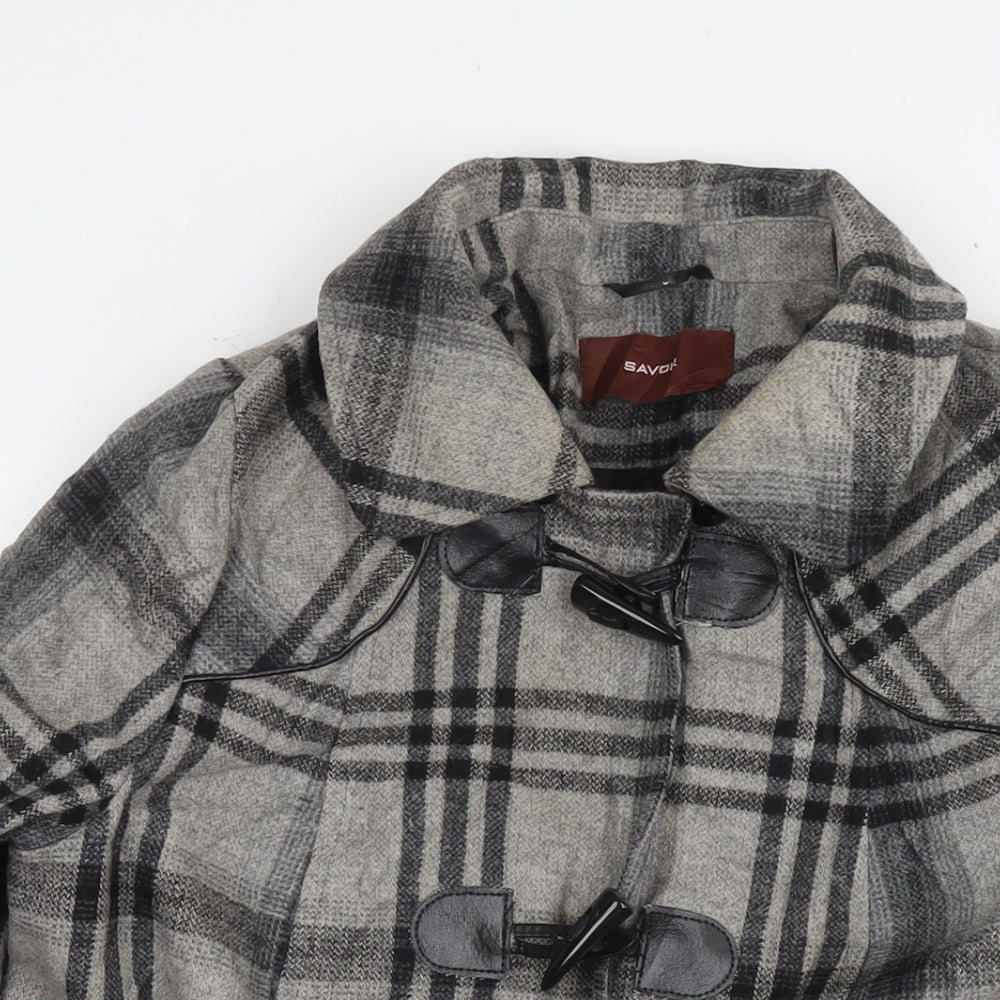 Savier Womens Grey Check Overcoat Coat Size 14 Snap