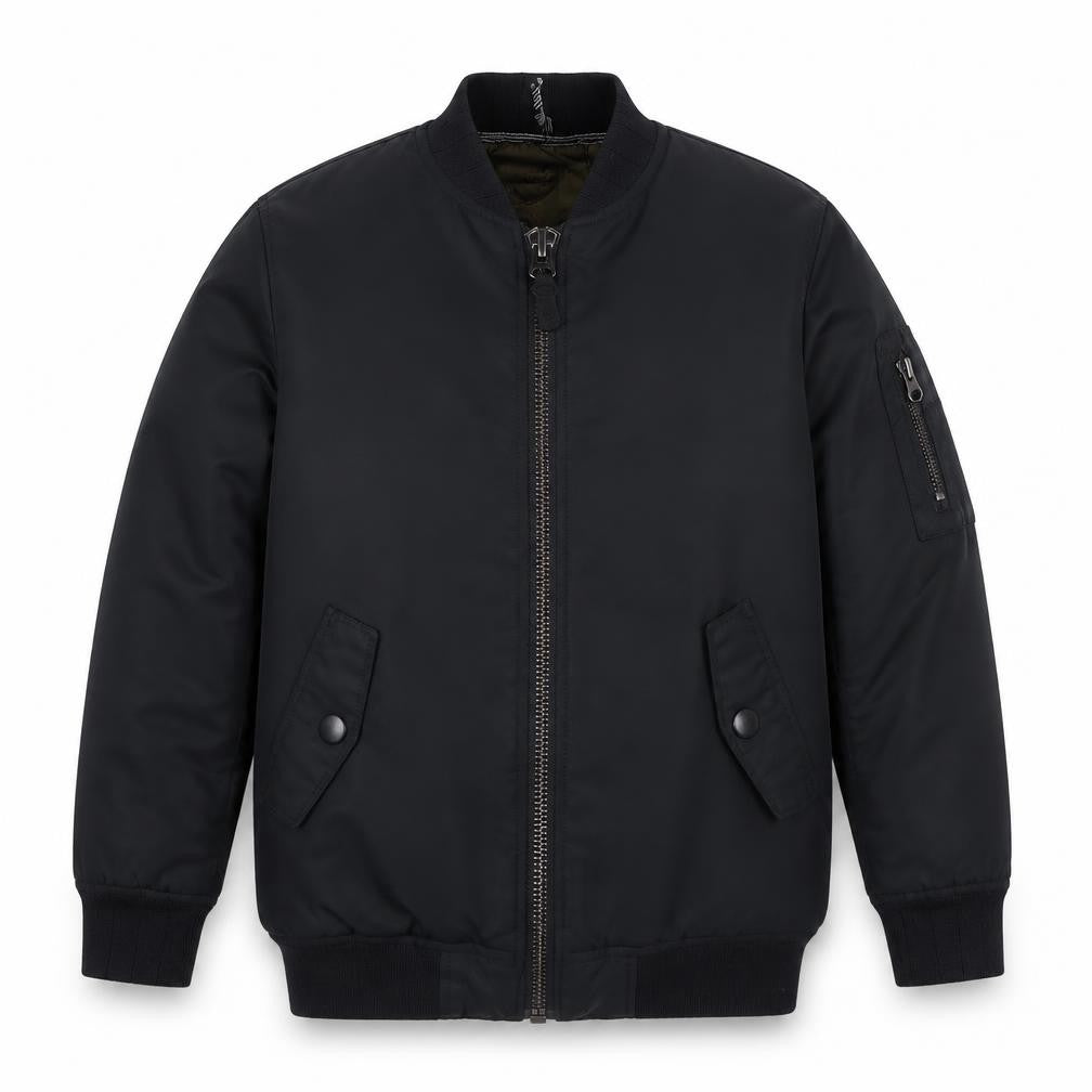 Front view of Next boys’ black jacket, size 6, years zip