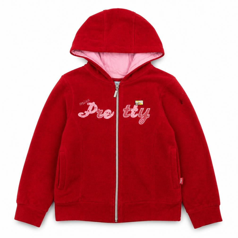 Front view of Pumpkin Patch girls’ red jacket, size 11, years zip - miss pretty