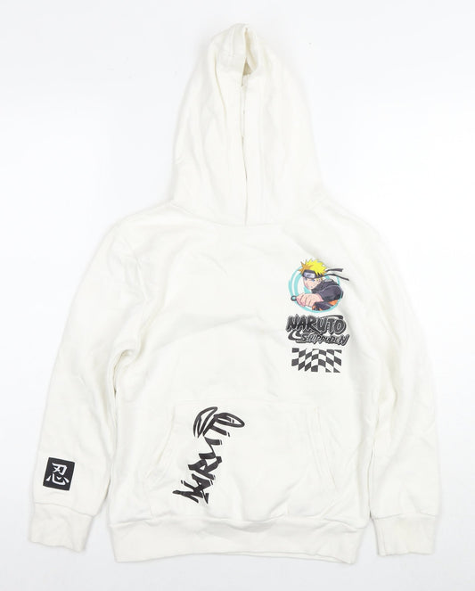 Naruto Boys White Cotton Pullover Hoodie Size 9-10 Years Pullover - Logo