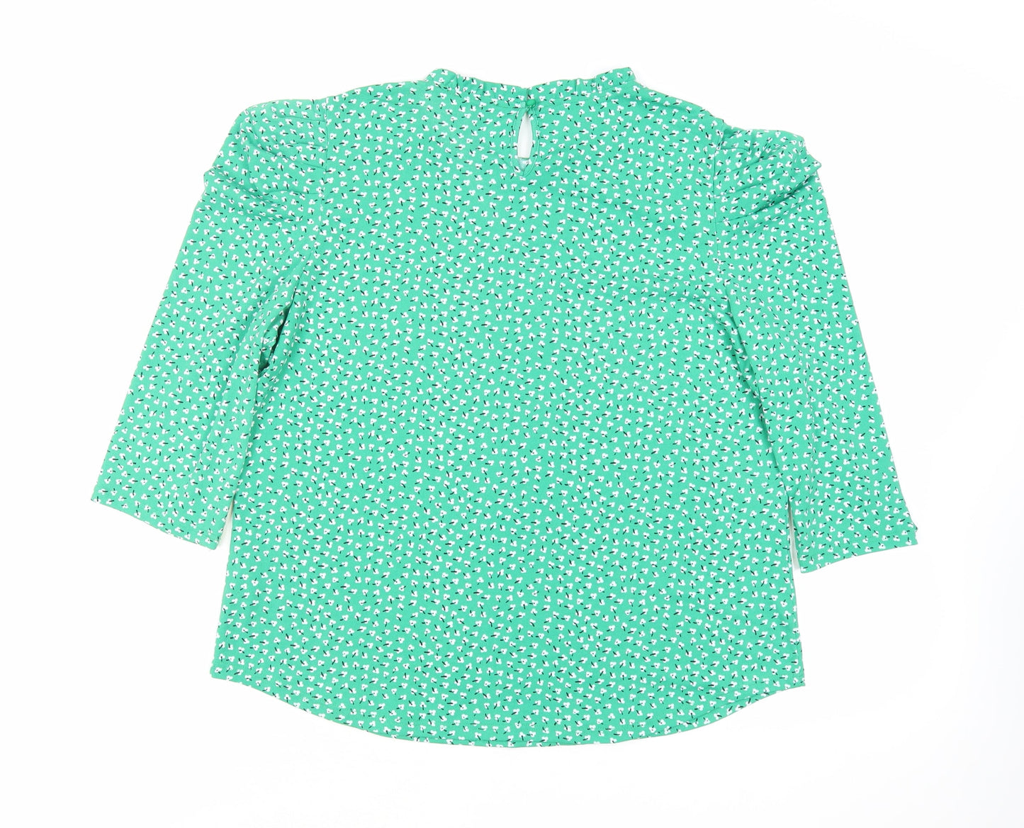 Adrianna Papell Womens Green Floral Polyester Basic Blouse Size L Mock Neck