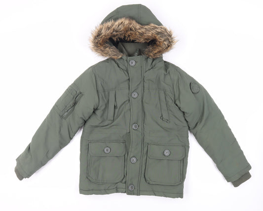 Ripstop Boys Green Jacket Size M Zip - Faux Fur Trim