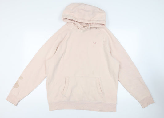 Hollister Mens Pink Cotton Pullover Hoodie Size XL - Logo Pockets