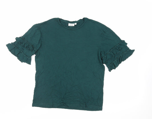 Kappahl Womens Green Viscose Basic T-Shirt Size S Crew Neck - Ruffle Sleeves