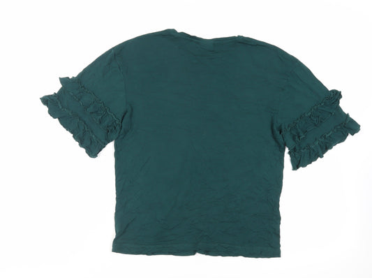 Kappahl Womens Green Viscose Basic T-Shirt Size S Crew Neck - Ruffle Sleeves