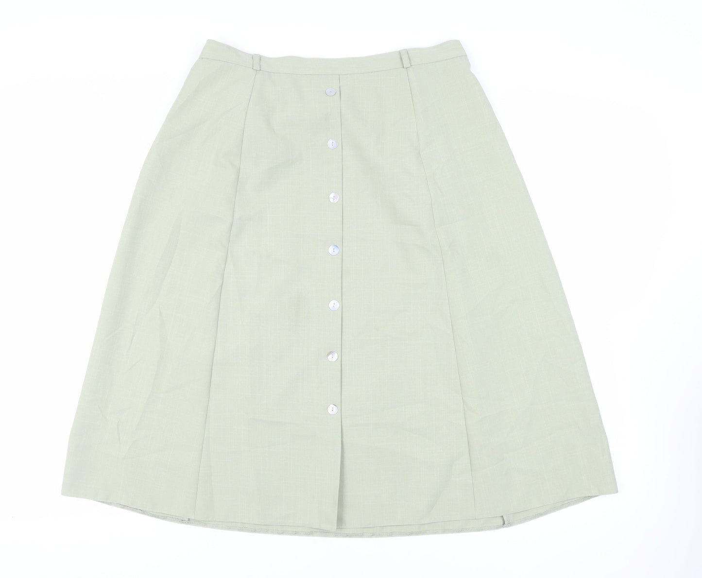 Berkertex Womens Green Polyester A-Line Skirt Size 16 Button - Elasticated Waist