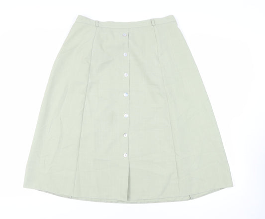 Berkertex Womens Green Polyester A-Line Skirt Size 16 Button - Elasticated Waist