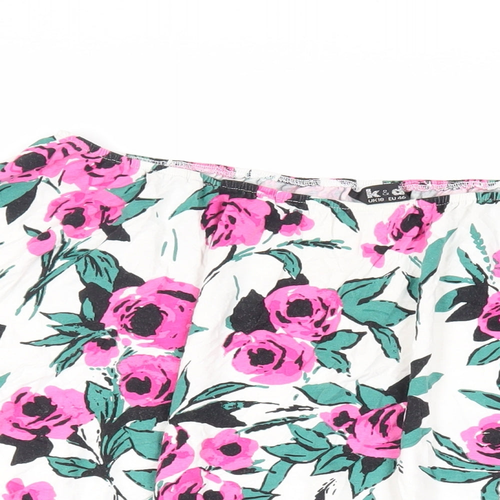 K&D Womens White Floral Viscose Basic Blouse Size 18 Off the Shoulder