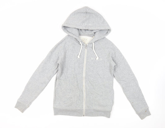 Jack Wills Womens Grey Cotton Full Zip Hoodie Size 6 Zip - Logo Pockets