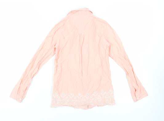 Gap Girls Pink Cotton Basic Button-Up Size 8-9 Years Collared Button - Broderie Anglaise