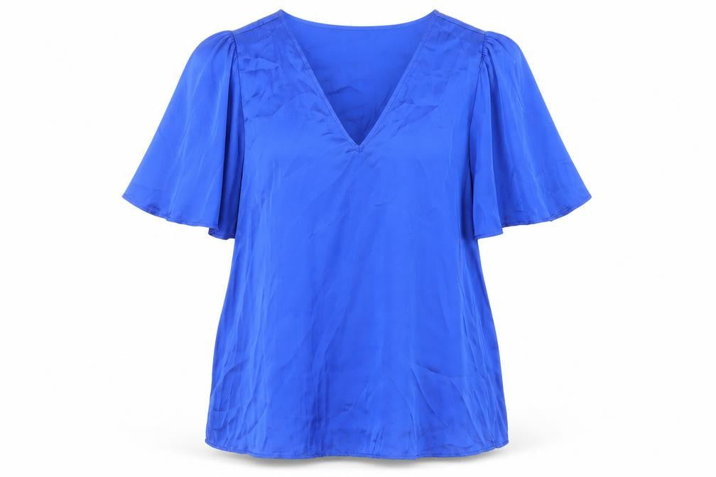 Next Womens Blue Polyester Basic Blouse Size 6 V-Neck - Flare Sleeves