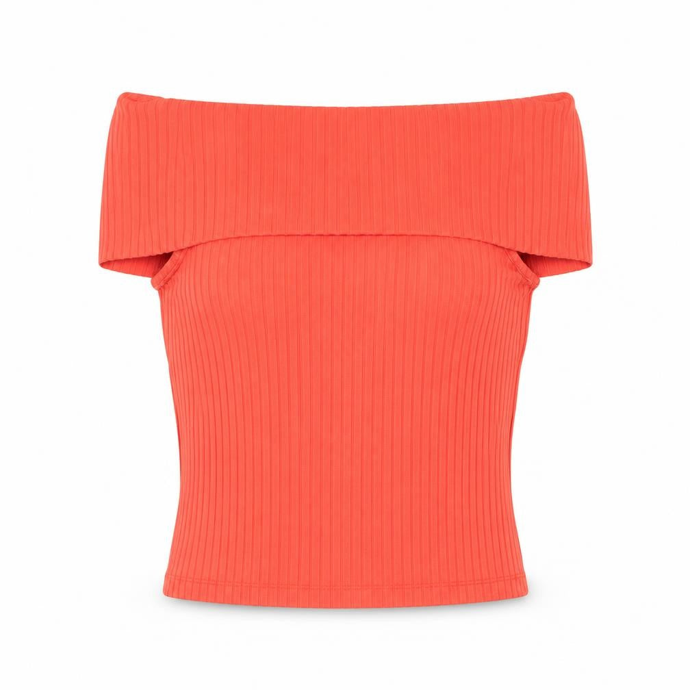 ASOS Womens Orange Polyester Cropped Blouse Size 6 Off the Shoulder - Ribbed