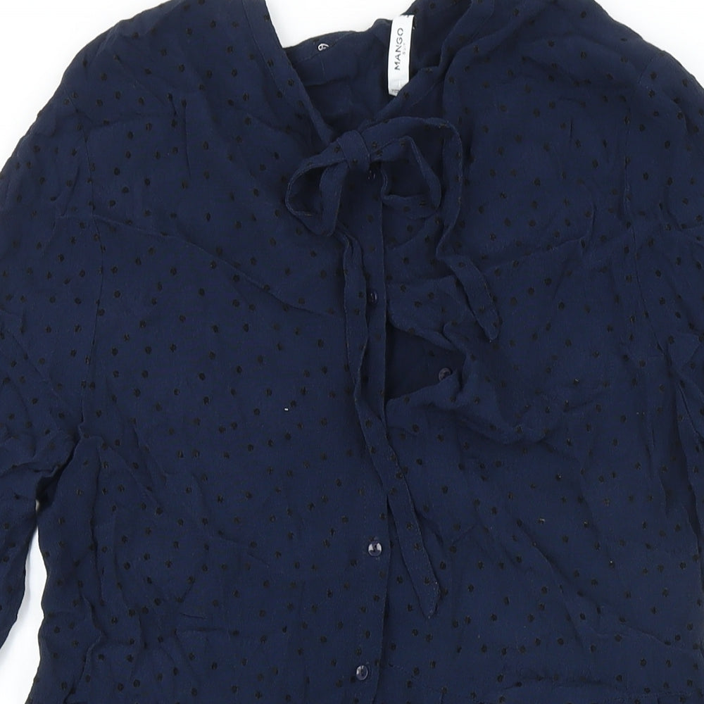 Mango Womens Blue Polyester Blend Tunic Blouse Size XL Round Neck