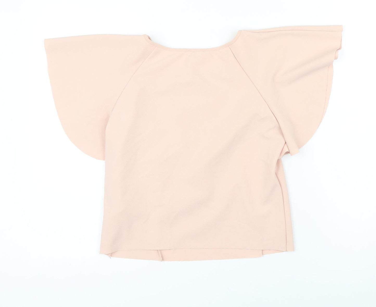 Zara Womens Pink Herringbone Polyester Blend Cropped Blouse Size M Round Neck