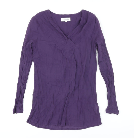 Thought Womens Purple 100% Cotton Tunic Blouse Size 10 V-Neck